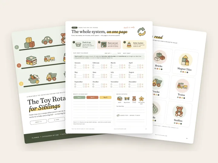 The Toy Rotation Kit for Siblings: cover, fridge page and picture labels